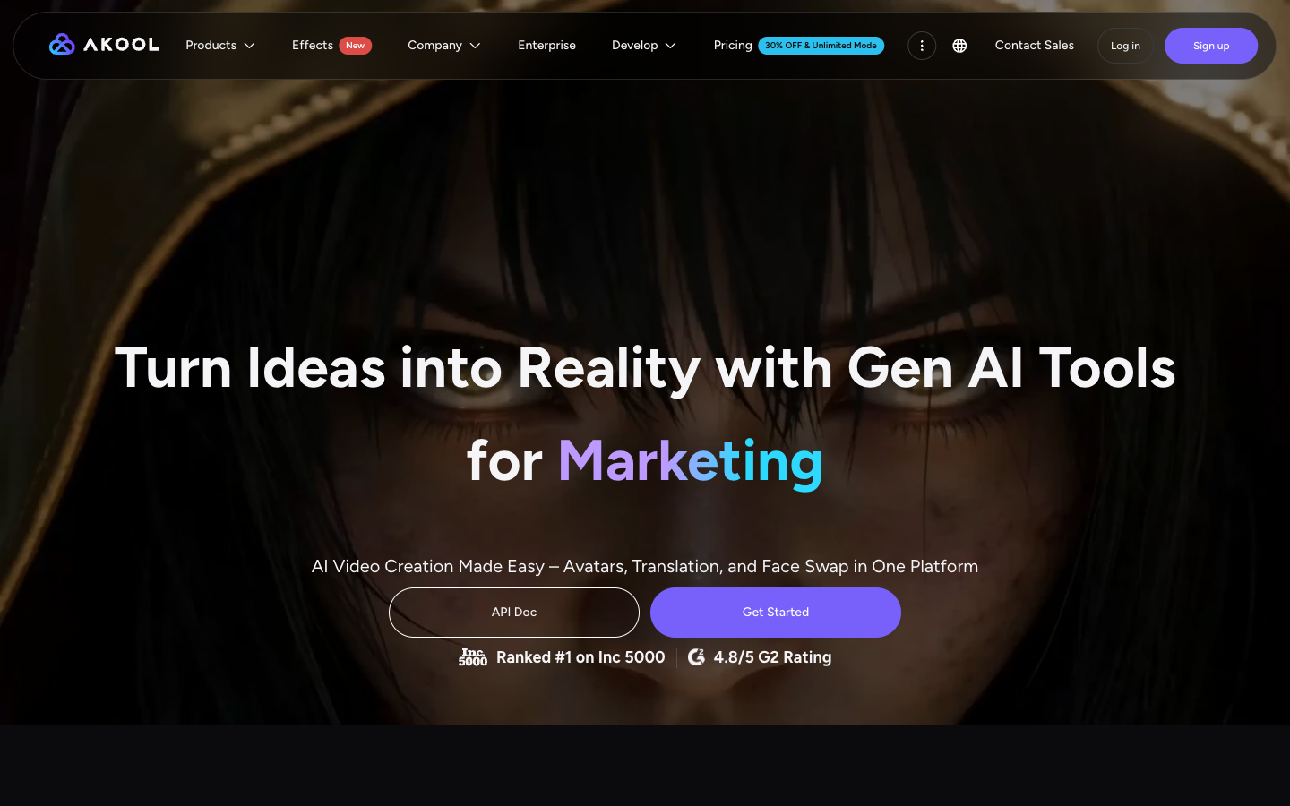 Akool AI website first screen screenshot