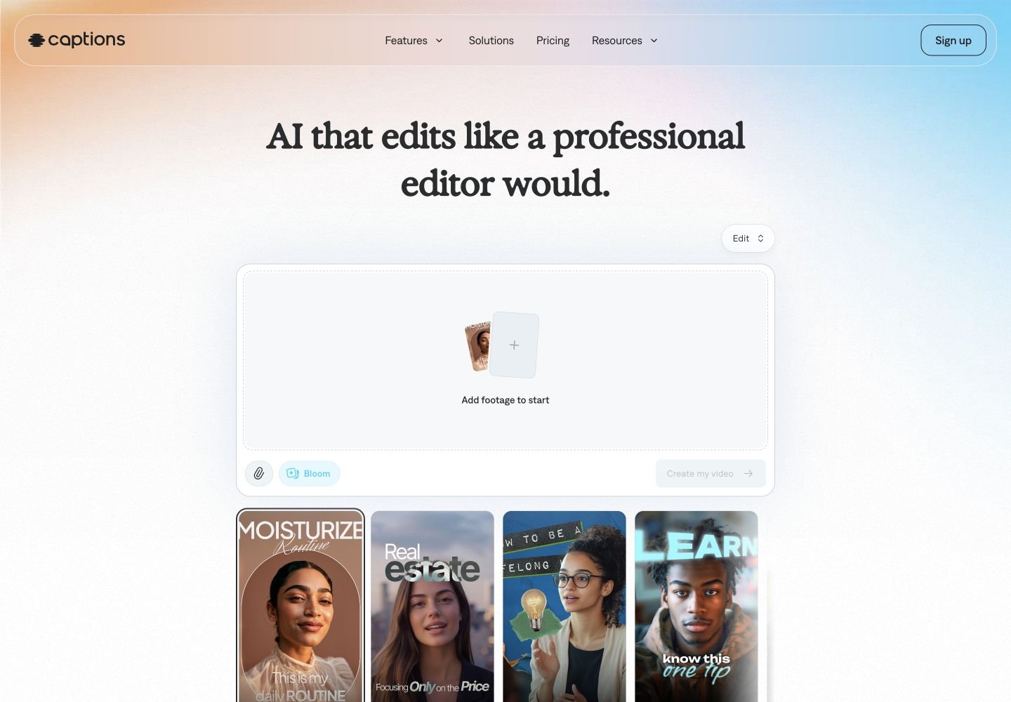 Captions AI website first screen screenshot