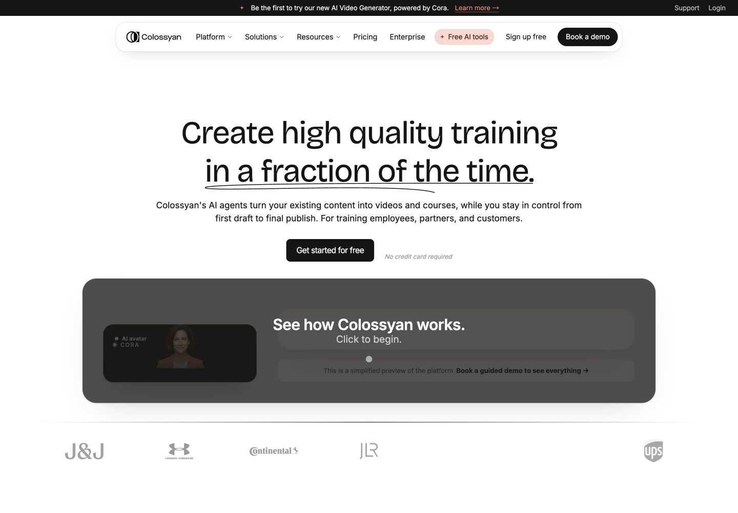 Colossyan website first screen screenshot