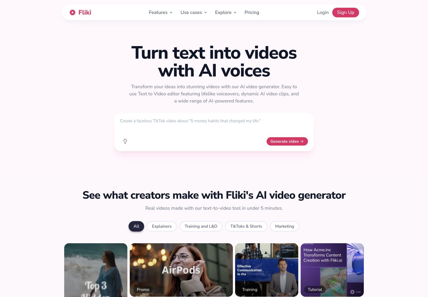 Fliki AI website first screen screenshot