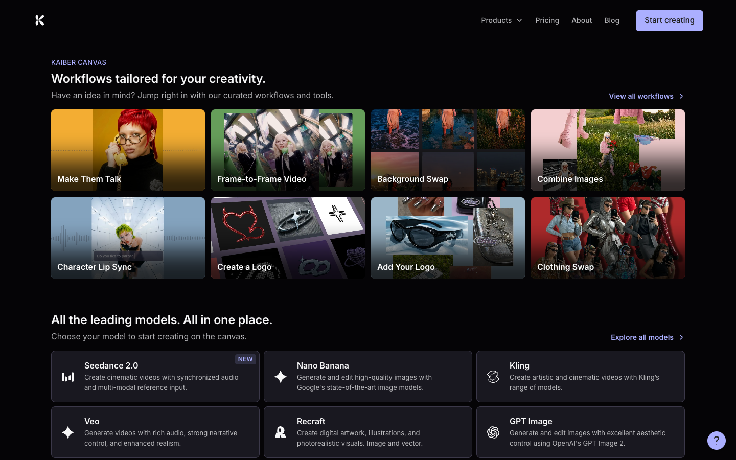 Kaiber AI website first screen screenshot