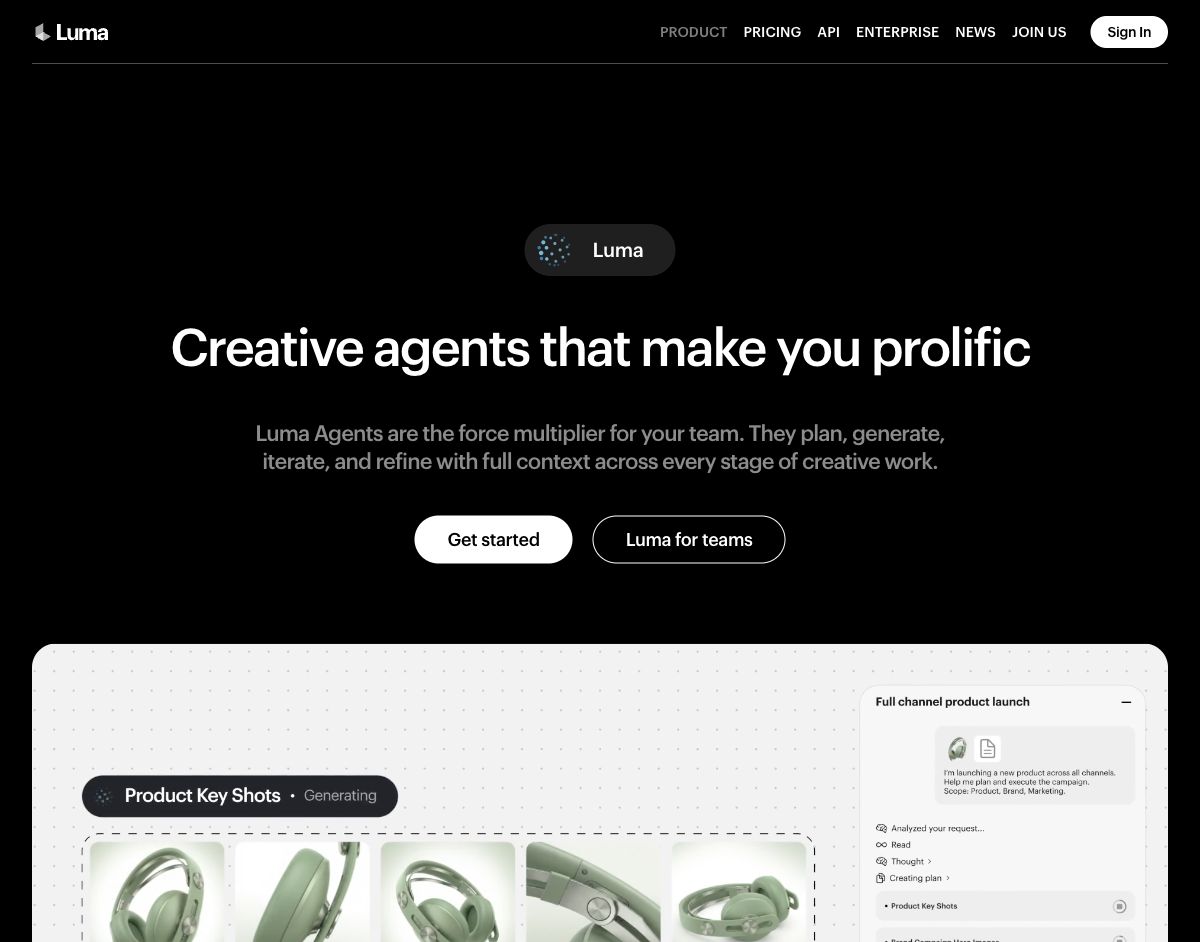 Luma Dream Machine website first screen screenshot