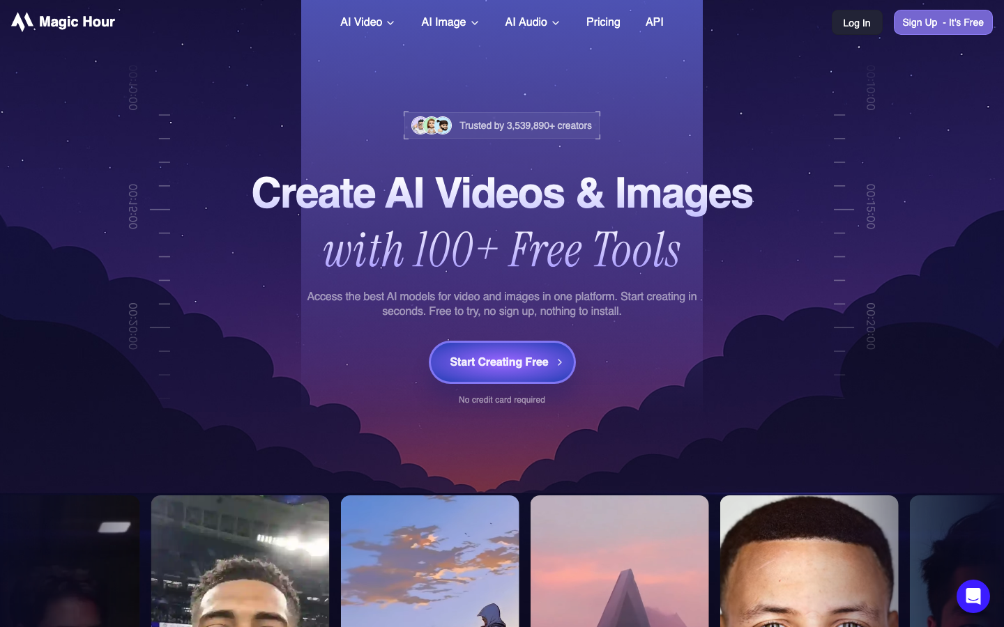 Magic Hour AI website first screen screenshot