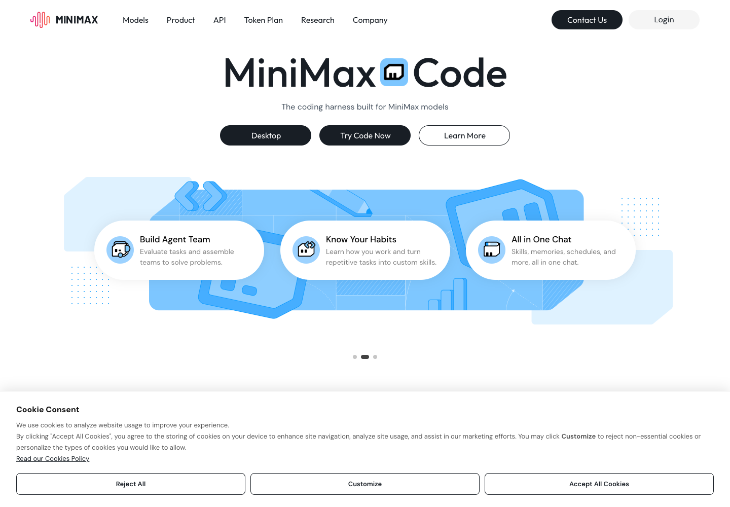 MiniMax AI website first screen screenshot