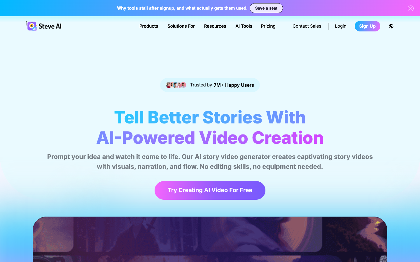 Steve AI website first screen screenshot