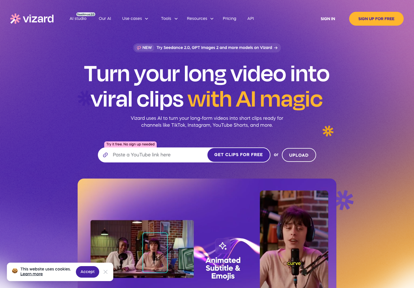 Vizard AI website first screen screenshot